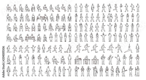 Cuadro en lienzo Architectural scale figures in line art style, minimalist people silhouettes for