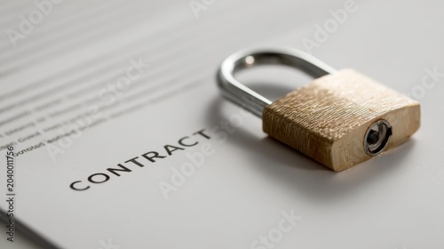 A close-up shot of a contract with a golden padlock securing it, symbolizing security and confidentiality