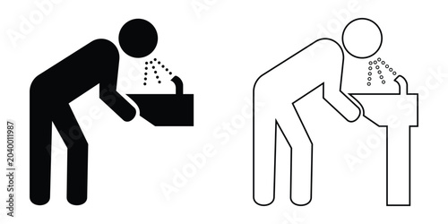 Photos Public Drinking Fountain and Water Dispenser Icon Set with Hydration Station, Sa