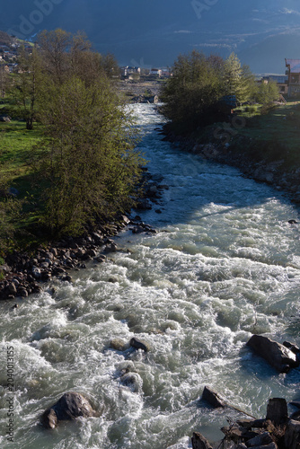 The stormy Mestiachala spring river, Svaneti (Georgia)