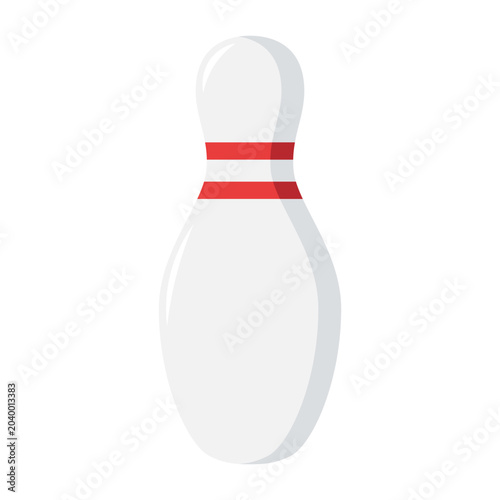 White cartoon bowling pin with red stripes sport game icon