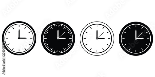 Bild auf Leinwand Set of black clock icons on transparent background with different styles showing