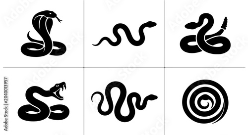 Cuadro en lienzo Vector Snake Icons Set: Cobra, Serpent, Reptile Silhouettes for Wildlife and Dan