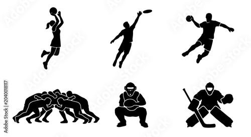 Bild auf Leinwand Diverse Sports Silhouettes Collection: Basketball, Ultimate Frisbee, Handball, R