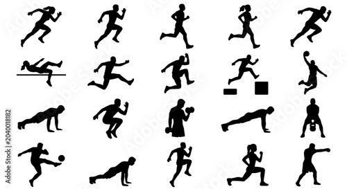 Bild auf Leinwand Diverse Sports Silhouettes Collection, Action Poses Vector Icons, Fitness & Athl