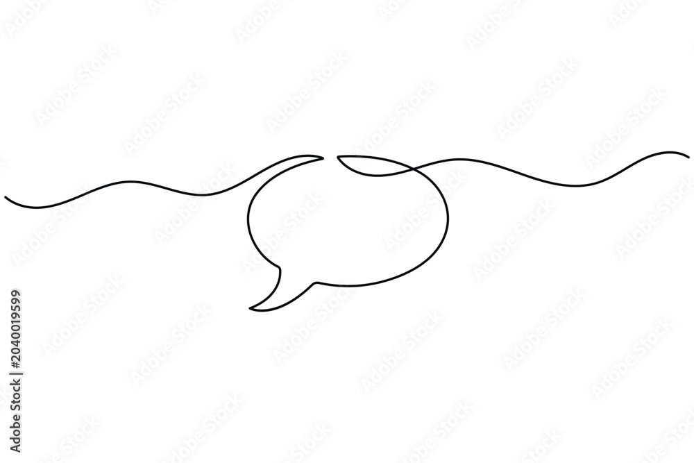 Fototapeta premium Speech bubble continuous line minimal social media vector icon for communication