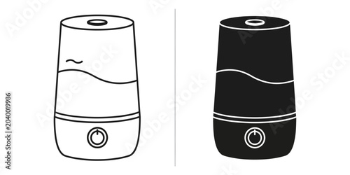 Foto Humidifier icon with water level and power button in outline and silhouette styl