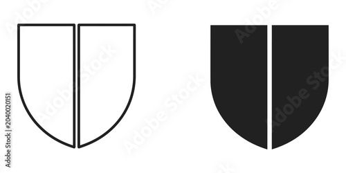 Fotografie Two shields divided vertically in white and black backgrounds symbolizing contra