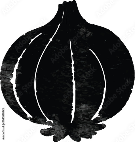 Watercolor onion vegetable icon in black