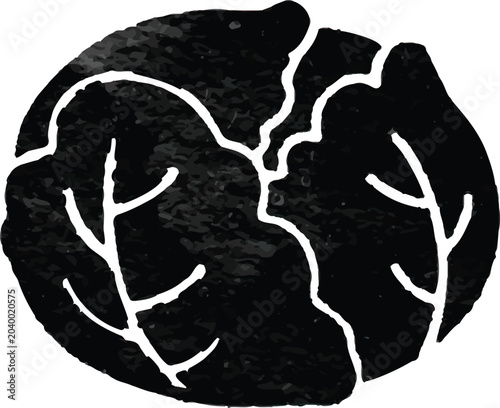 Watercolor cabbage vegetable icon in black