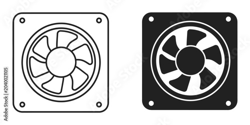 Fotografi Computer cooling fan icon in two styles on white background for technology conce