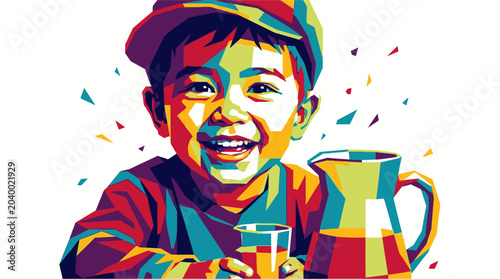 Quadro su tela Smiling boy with a glass drink.