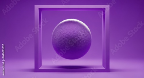 Purple sphere inside transparent square box on purple background  modern technology concept