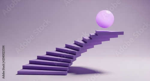 Purple staircase with ball on top  3D rendering of modern design element