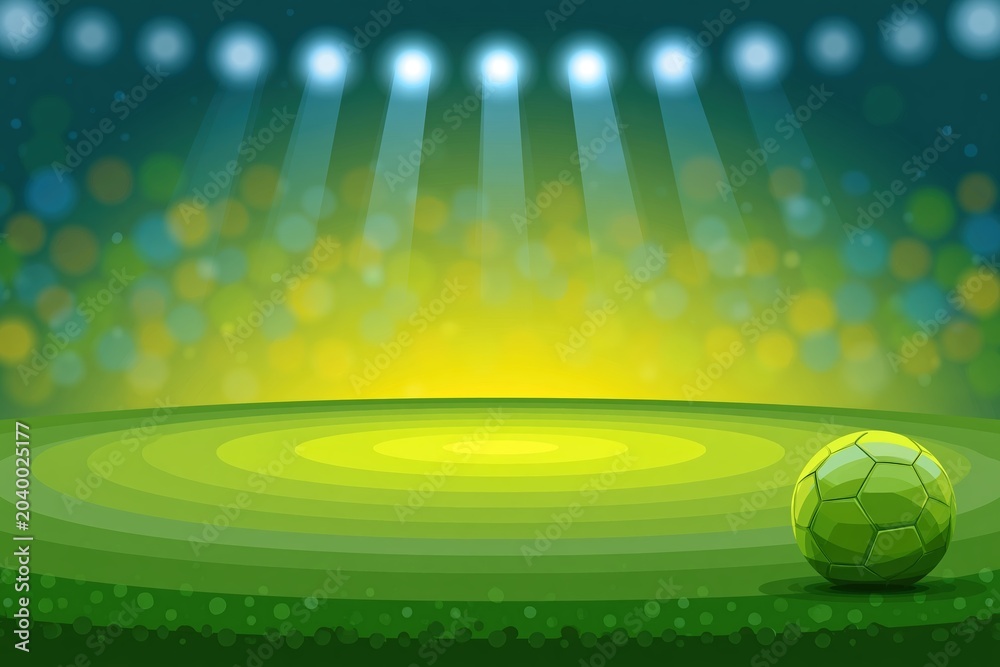 Fototapeta premium Football Stadium with Glowing Green and Yellow Gradients and Generic Ball