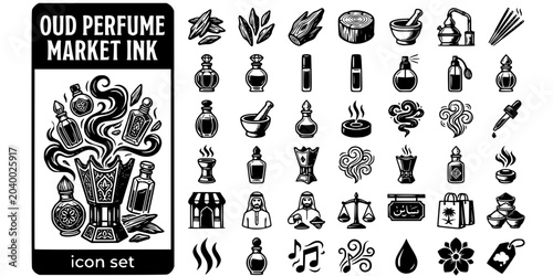 Photos Arabic Oud Perfume Market Ink Black White-Incense Burner Bottle Smoke-Fragrance