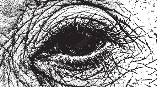 Schilderij op canvas Detailed, black and white, eye illustration, sketchy style, close-up