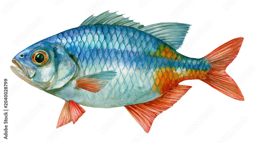 Fototapeta premium Watercolor blue fish swimming, isolated on transparent background, png