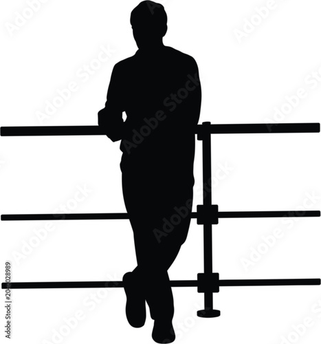 Fotografie Person leaning on railing silhouette illustration featuring relaxed posture urba