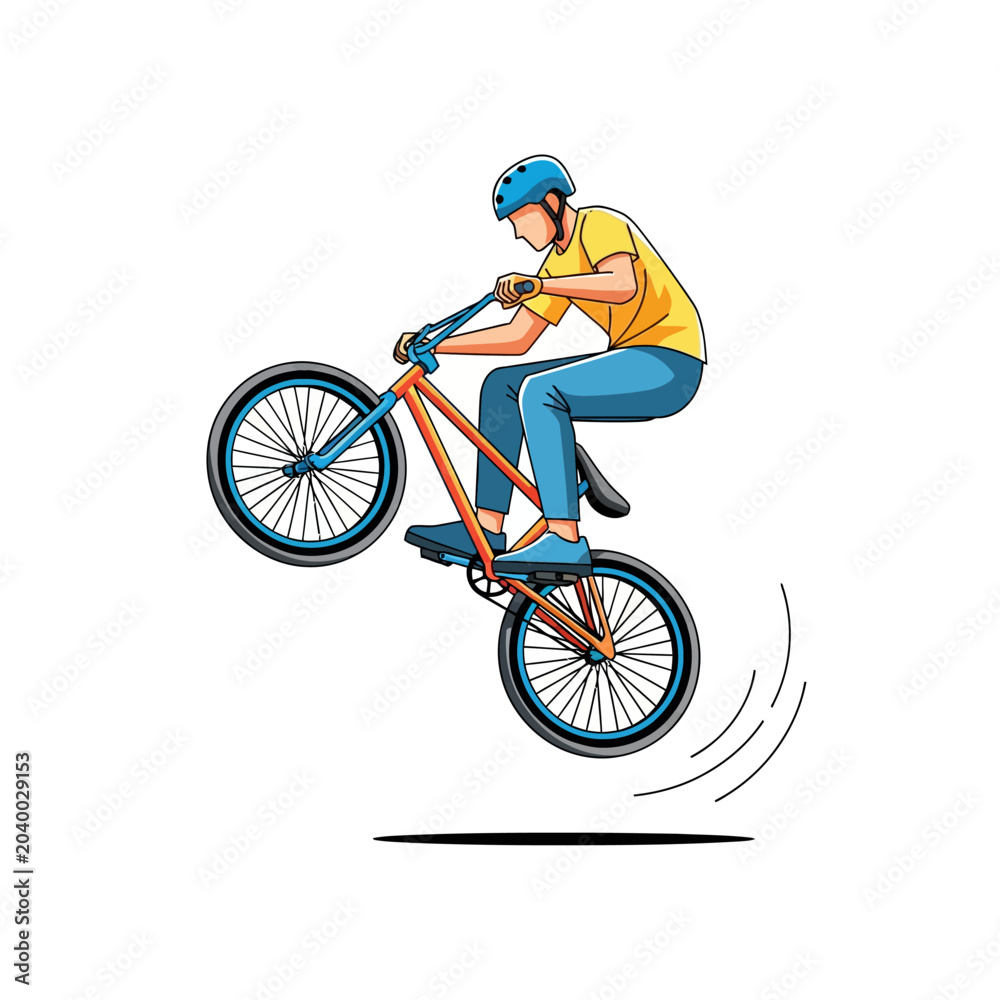 Naklejka premium Bmx biker performing stunt, isolated on white