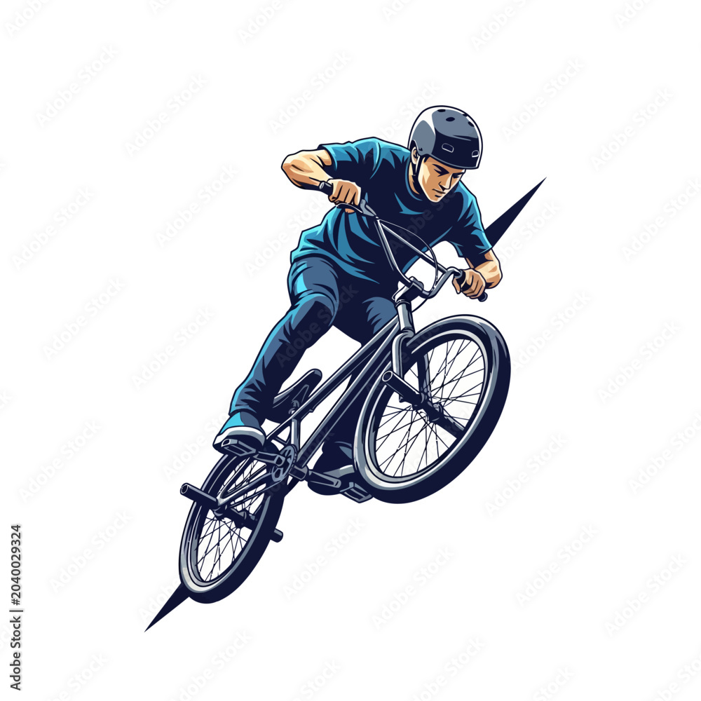 Naklejka premium BMX Rider Performing Stunt, Vector Illustration