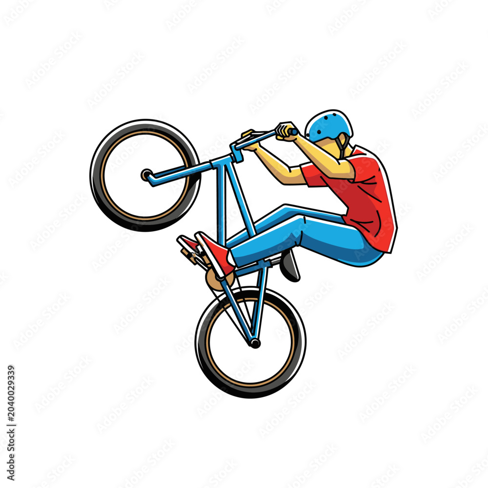 Naklejka premium BMX Rider Performing Wheelie on White Background