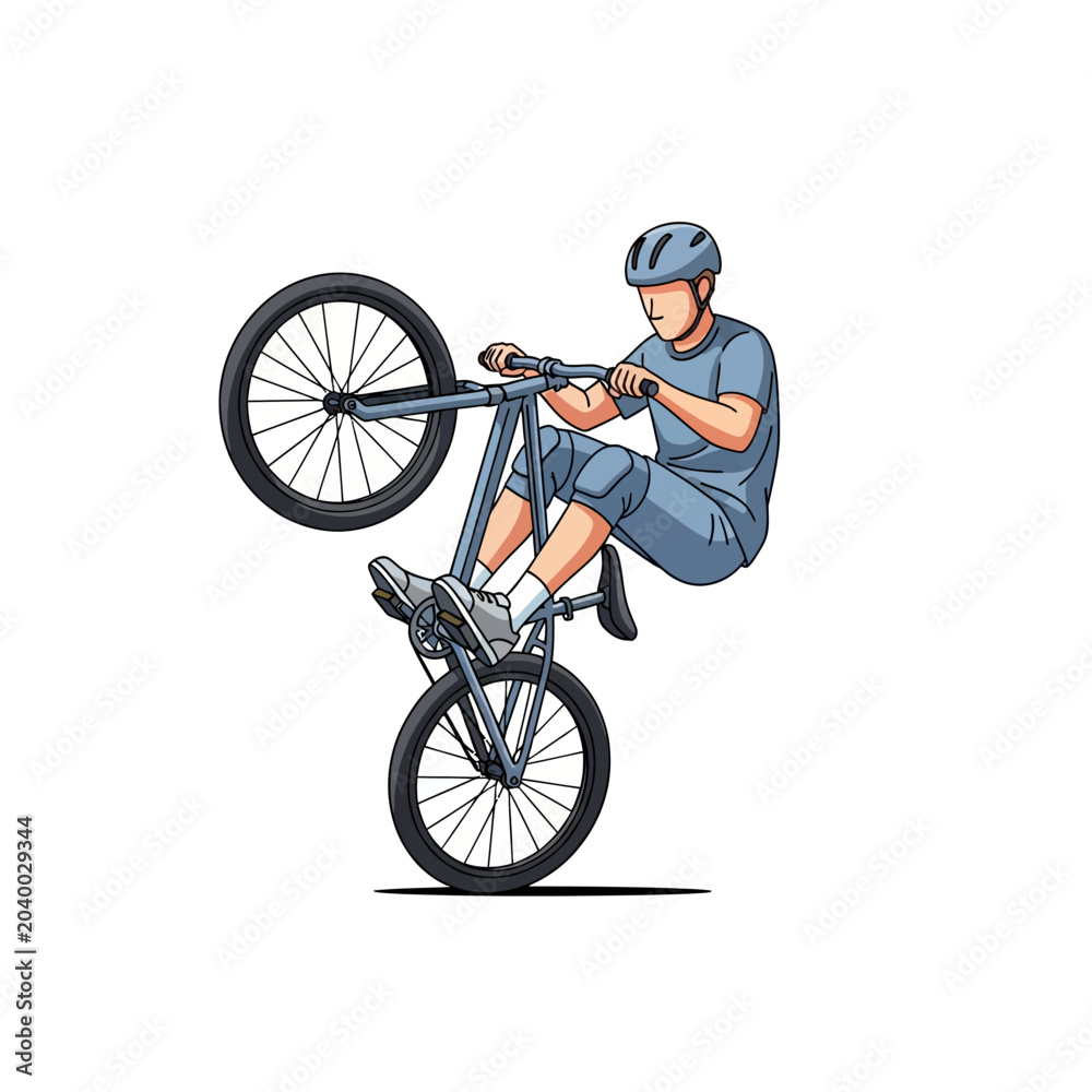 Naklejka premium BMX Rider Performing Wheelie on Bicycle, Isolated