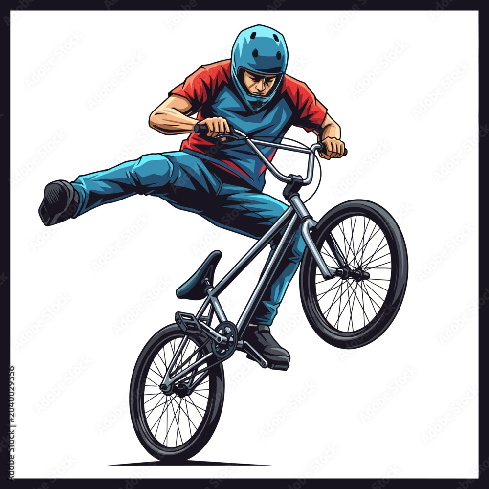 Naklejka premium bmx rider performing stunt, isolated on white background