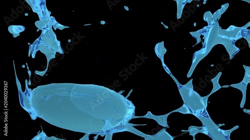 3D Render Water Splash Animation Isolated on Black Background with Alpha Matte Included, Ultra HD 4K