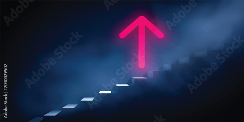 Cuadro en lienzo A 3d red arrow up to the sky on a blue background symbolizes business growth and