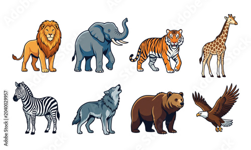 Photography Majestic wild animals colorful vector illustration collection isolated on white