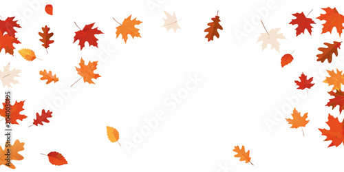 Slika na platnu Falling Autumn Leaves Pattern On White Background