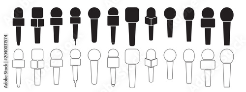 Quadro su tela Broadcasting microphone set including various professional reporter and intervie