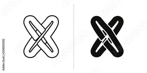 Foto Abstract interwoven knot symbol in outline and solid black on white background