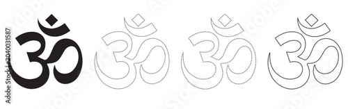 Tableau sur toile Set of black and outline om symbol variations for spiritual design with meditati