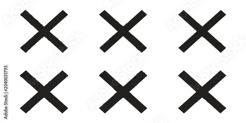 Obraz na płótnie Six bold black crosses arranged in two rows of three, creating a simple yet impactful graphic pattern, perfect for marking errors or indicating negation