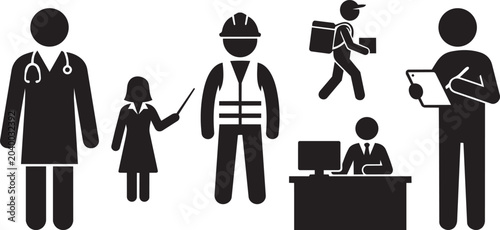фотографія Professional Occupation Silhouette Set Featuring Teacher Engineer Business Execu
