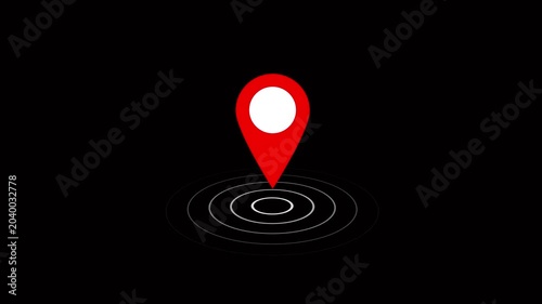GPS location pointer animated with radio wave, location map pointer with pin icon and location animation 4k animation video on black backgroun
