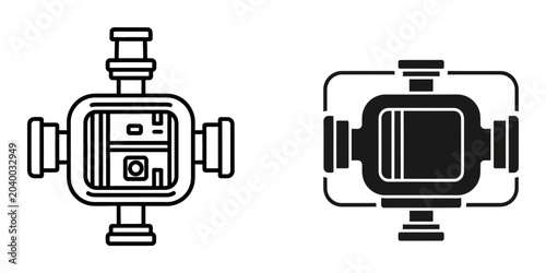 Foto Industrial junction box with pipes and internal components in a clean flat desig