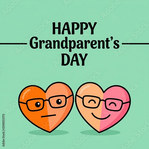Happy Grandparents Day heart shaped cartoon characters with glasses  love and affection concept.