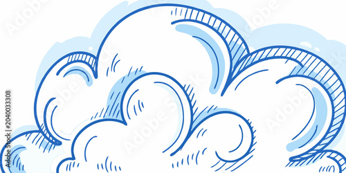 Konstfotografi Fluffy Cloud Illustration Blue Line Art With White Fill