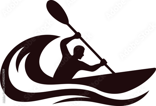 Obraz na plátně Kayaker paddling through waves in a canoe on water sports  recreational activity