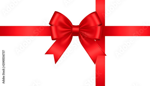 vibrant red satin ribbon bow with intersecting straps, isolated on white, perfect for gift wrapping and celebration design elements