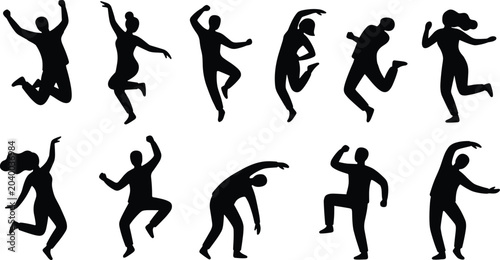 Foto Collection of black silhouettes featuring people jumping, dancing, and expressin