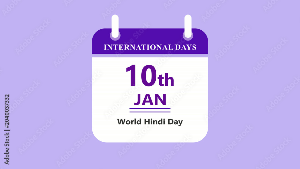 Fototapeta premium International calendar interface showing 10th January World Hindi Day with clean minimal date layout and modern design on soft purple background 4k visuals