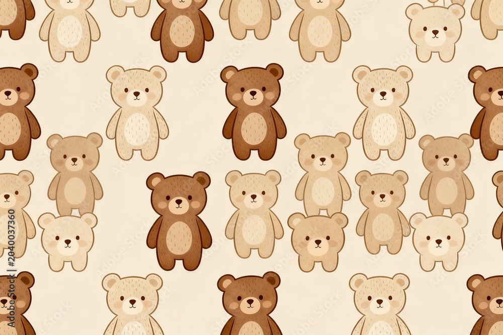 Obraz premium Adorable Teddy Bear Pattern in Soft Beige Tones