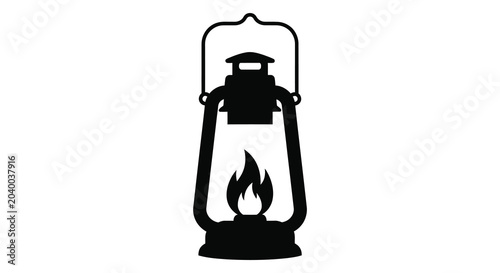 Foto Vintage oil lantern with flame black silhouette