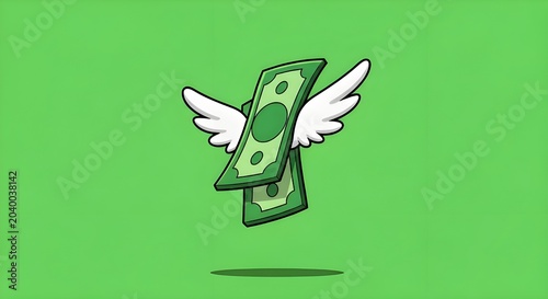 Flying Money, Winged Cash, Financial Freedom, Wealth Concept, Green Dollar Bills, Business Growth