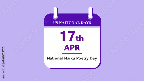 Tableau sur toile Poetry culture calendar interface featuring 17th April National Haiku Poetry Day