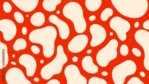 Fotografia Orange Organic Blob Seamless Pattern with Fluid Abstract Shapes, Modern Retro Su